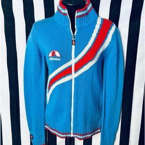 Ellesse Vintage Sportswear Rounded Collar Zipper Front Sweater